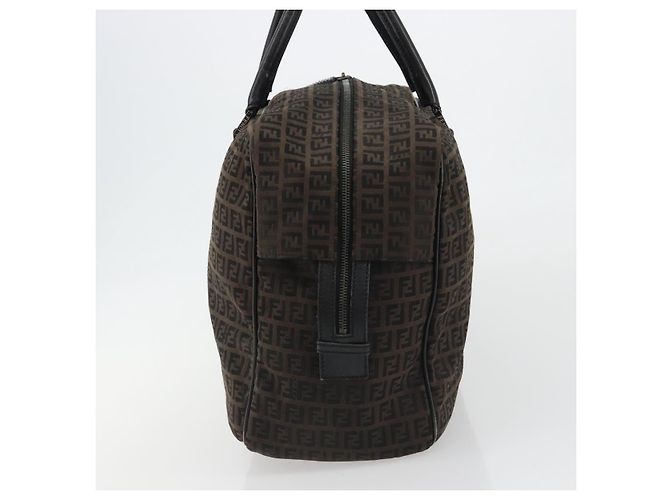 FENDI Zucchino Canvas Boston Bag Dunkelbraun Silber Auth 188276 - Ansicht 4