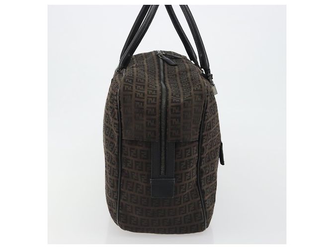 FENDI Zucchino Canvas Boston Bag Dunkelbraun Silber Auth 188276 - Ansicht 5