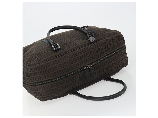 FENDI Zucchino Canvas Boston Bag Dunkelbraun Silber Auth 188276 - Ansicht 6