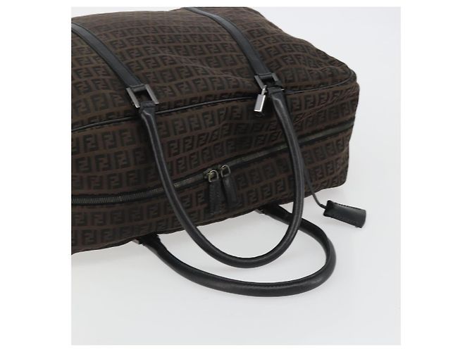 FENDI Zucchino Canvas Boston Bag Dunkelbraun Silber Auth 188276 - Ansicht 7