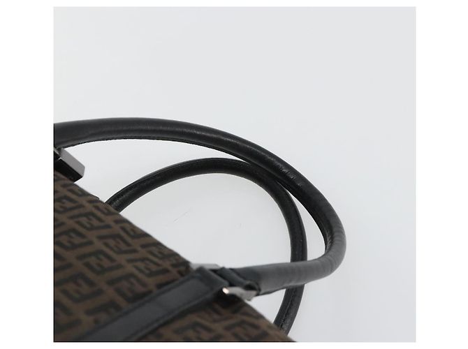 FENDI Zucchino Canvas Boston Bag Dunkelbraun Silber Auth 188276 - Ansicht 8