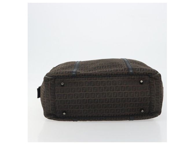 FENDI Zucchino Canvas Boston Bag Dunkelbraun Silber Auth 188276 - Ansicht 9
