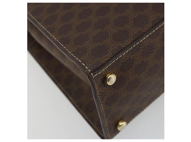 Céline Borsa CELINE Macadam Canvas PVC Pelle Marrone Oro Auth 189671 D'oro - vista 11