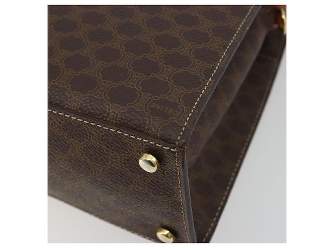 Céline Borsa CELINE Macadam Canvas PVC Pelle Marrone Oro Auth 189671 D'oro - vista 12