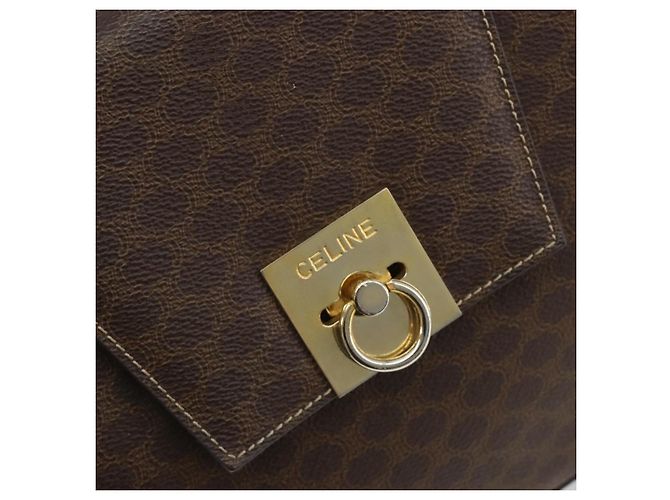 Céline Borsa CELINE Macadam Canvas PVC Pelle Marrone Oro Auth 189671 D'oro - vista 14