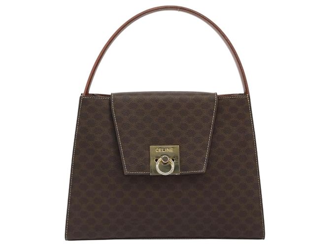 Céline Borsa CELINE Macadam Canvas PVC Pelle Marrone Oro Auth 189671 D'oro - vista 2