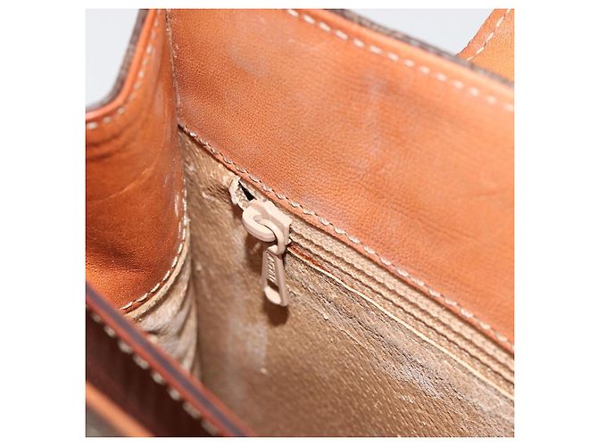 Céline Borsa CELINE Macadam Canvas PVC Pelle Marrone Oro Auth 189671 D'oro - vista 20