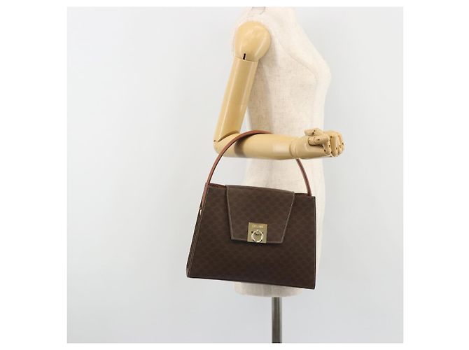 Céline Borsa CELINE Macadam Canvas PVC Pelle Marrone Oro Auth 189671 D'oro - vista 24
