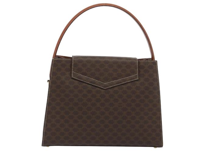 Céline Borsa CELINE Macadam Canvas PVC Pelle Marrone Oro Auth 189671 D'oro - vista 3