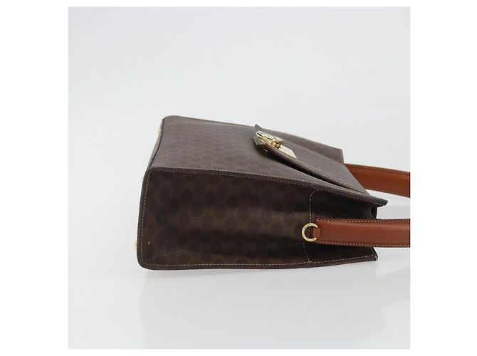 Céline Borsa CELINE Macadam Canvas PVC Pelle Marrone Oro Auth 189671 D'oro - vista 4
