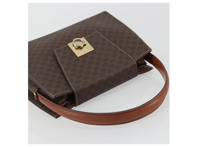 Céline Borsa CELINE Macadam Canvas PVC Pelle Marrone Oro Auth 189671 D'oro - vista 6