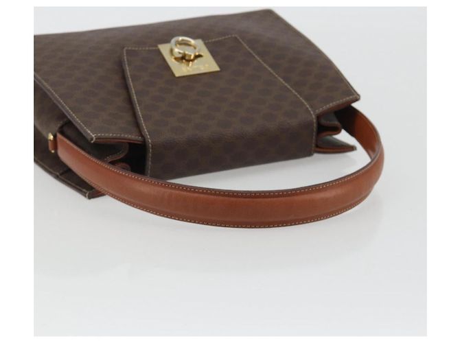 Céline Borsa CELINE Macadam Canvas PVC Pelle Marrone Oro Auth 189671 D'oro - vista 7