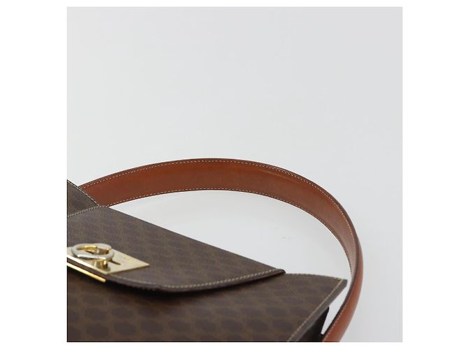 Céline Borsa CELINE Macadam Canvas PVC Pelle Marrone Oro Auth 189671 D'oro - vista 8