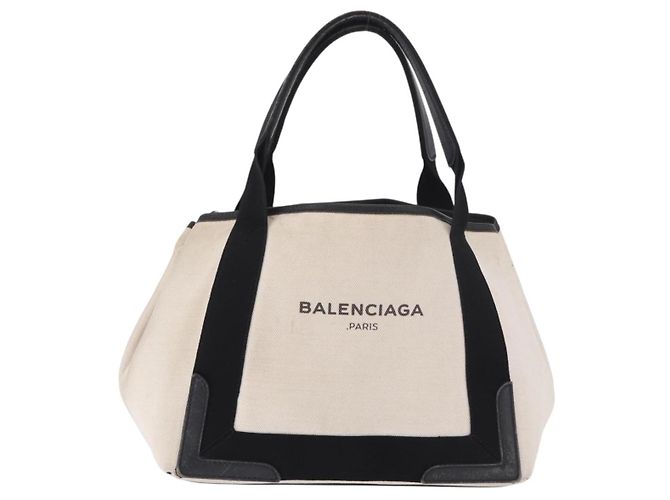 BALENCIAGA Cabas M Tote Bag Navy aus Canvas und Leder Ivory Silver 339933 Auth 190340 - Ansicht 2