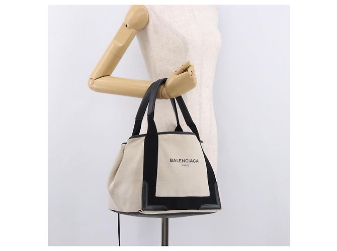 BALENCIAGA Cabas M Tote Bag Navy aus Canvas und Leder Ivory Silver 339933 Auth 190340 - Ansicht 22