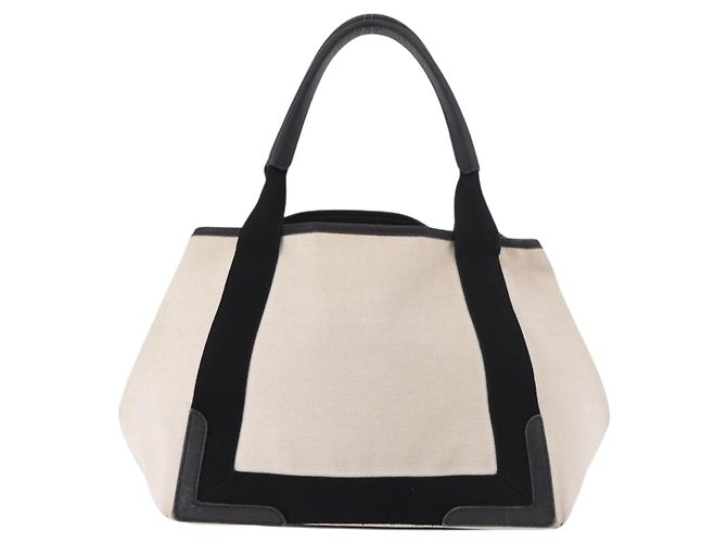 BALENCIAGA Cabas M Tote Bag Navy aus Canvas und Leder Ivory Silver 339933 Auth 190340 - Ansicht 3