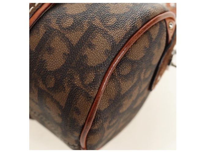Borsa Christian Dior Trotter Canvas Romantic PVC Marrone Argento Auth 189127M - vista 14