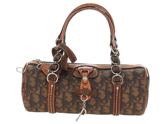 Borsa Christian Dior Trotter Canvas Romantic PVC Marrone Argento Auth 189127M - vista 2