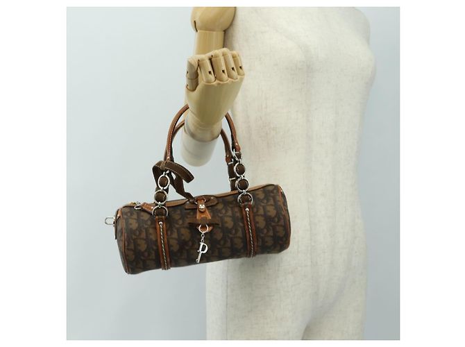 Borsa Christian Dior Trotter Canvas Romantic PVC Marrone Argento Auth 189127M - vista 26