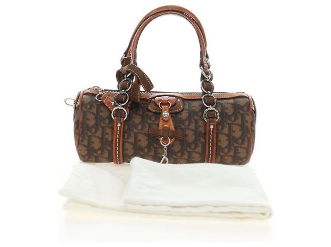 Borsa Christian Dior Trotter Canvas Romantic PVC Marrone Argento Auth 189127M - vista 27