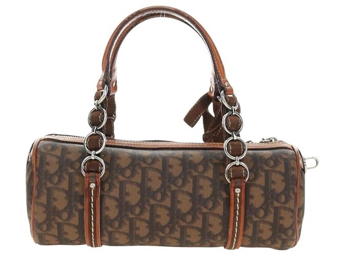 Borsa Christian Dior Trotter Canvas Romantic PVC Marrone Argento Auth 189127M - vista 3