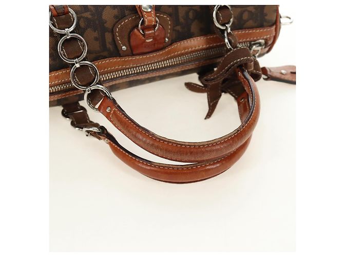 Borsa Christian Dior Trotter Canvas Romantic PVC Marrone Argento Auth 189127M - vista 7
