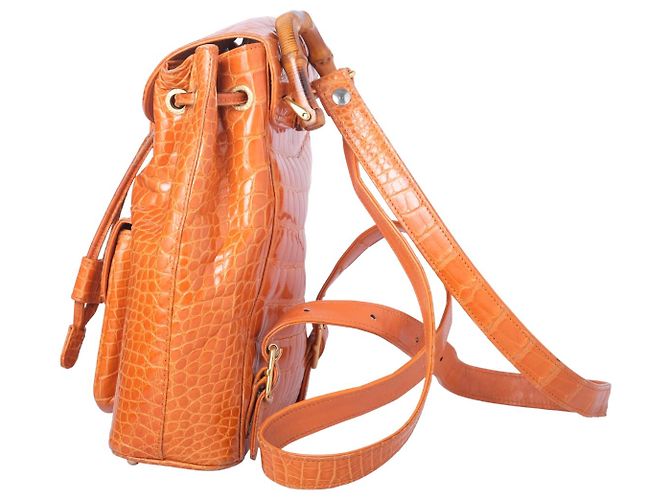 Bamboo Mini zaino Gucci in pelle e bambù marrone Arancione - vista 2