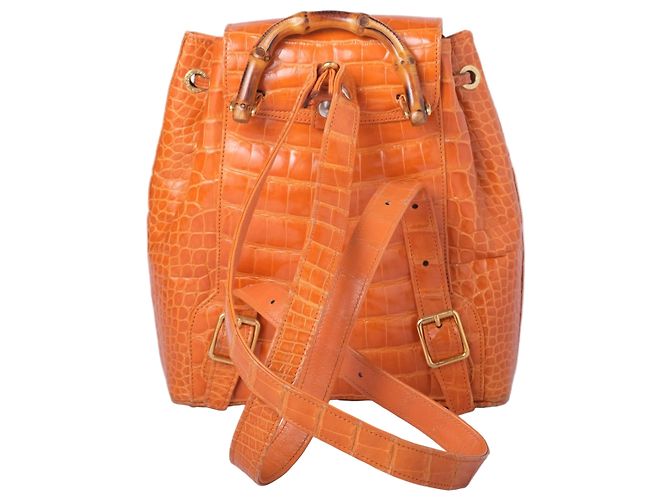 Bamboo Mini zaino Gucci in pelle e bambù marrone Arancione - vista 3