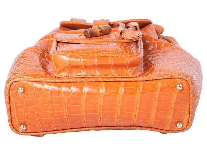 Bamboo Mini zaino Gucci in pelle e bambù marrone Arancione - vista 4