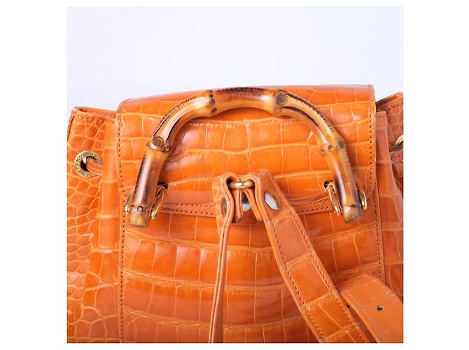 Bamboo Mini zaino Gucci in pelle e bambù marrone Arancione - vista 5