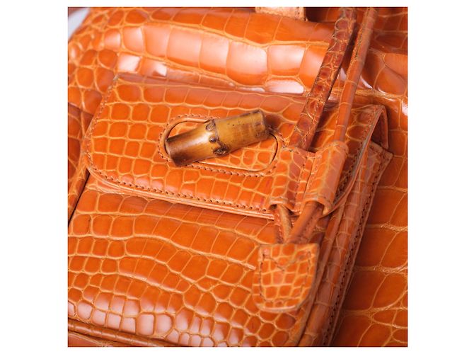 Bamboo Mini zaino Gucci in pelle e bambù marrone Arancione - vista 8