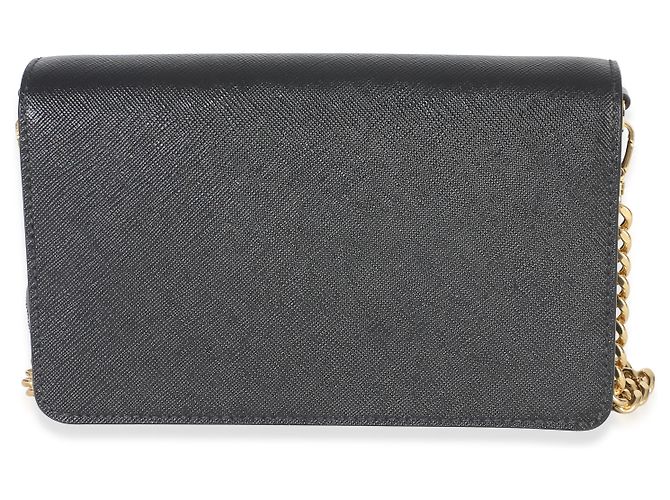 Borsa con patta a catena e logo triangle in Saffiano nero Prada - vista 2