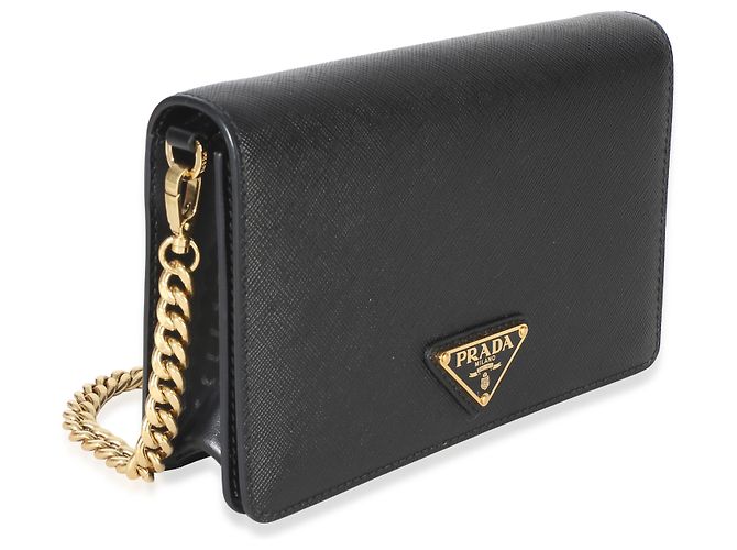 Borsa con patta a catena e logo triangle in Saffiano nero Prada - vista 4