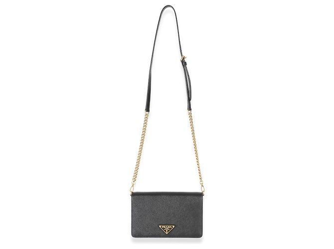 Borsa con patta a catena e logo triangle in Saffiano nero Prada - vista 5