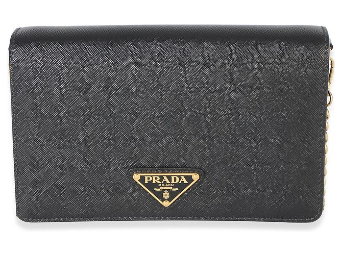 Borsa con patta a catena e logo triangle in Saffiano nero Prada - vista 8