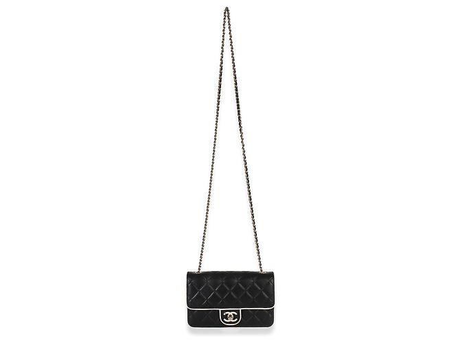 Chanel 26P Black White gesteppte Lammhaut Schultertasche mit CC-Resin-Verschluss Schwarz Weiß - Ansicht 5