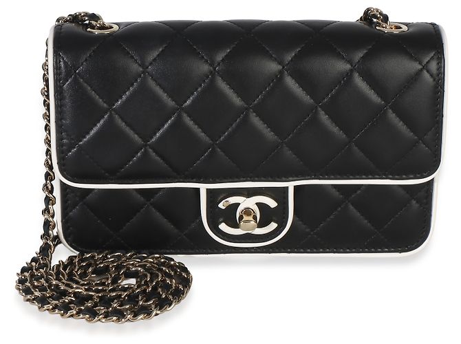 Chanel 26P Black White gesteppte Lammhaut Schultertasche mit CC-Resin-Verschluss Schwarz Weiß - Ansicht 8