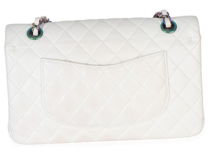 Timeless Borsa Chanel White Quilted Caviar Rainbow Medium Classic Double Flap Bianco - vista 2