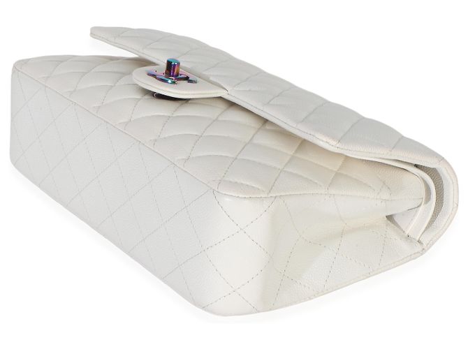 Timeless Borsa Chanel White Quilted Caviar Rainbow Medium Classic Double Flap Bianco - vista 6