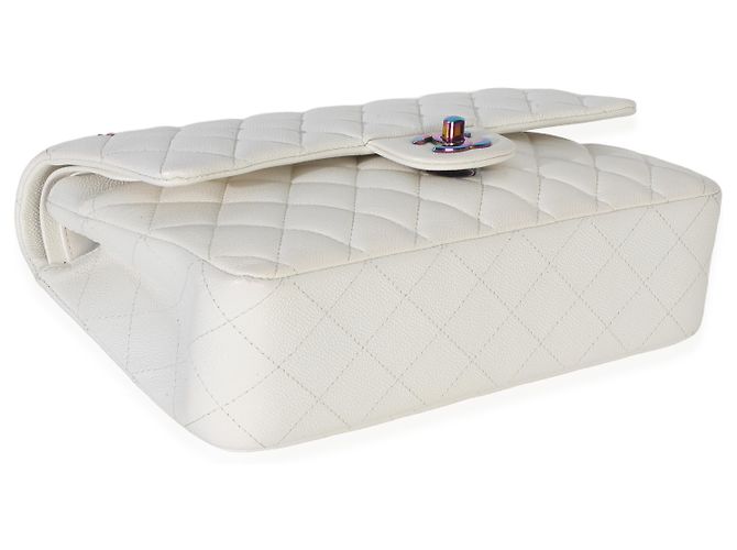 Timeless Borsa Chanel White Quilted Caviar Rainbow Medium Classic Double Flap Bianco - vista 7