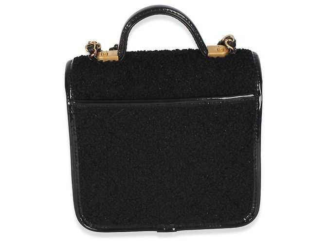 Timeless Borsa Chanel Black Tweed Patent School Memory Mini Top Handle Flap Bag Nero - vista 2