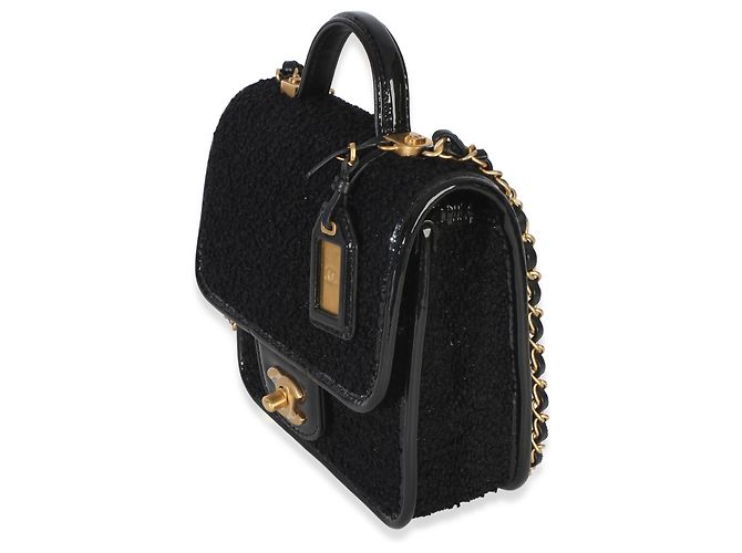 Timeless Borsa Chanel Black Tweed Patent School Memory Mini Top Handle Flap Bag Nero - vista 3
