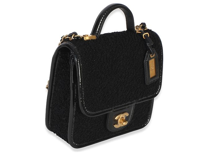 Timeless Borsa Chanel Black Tweed Patent School Memory Mini Top Handle Flap Bag Nero - vista 4