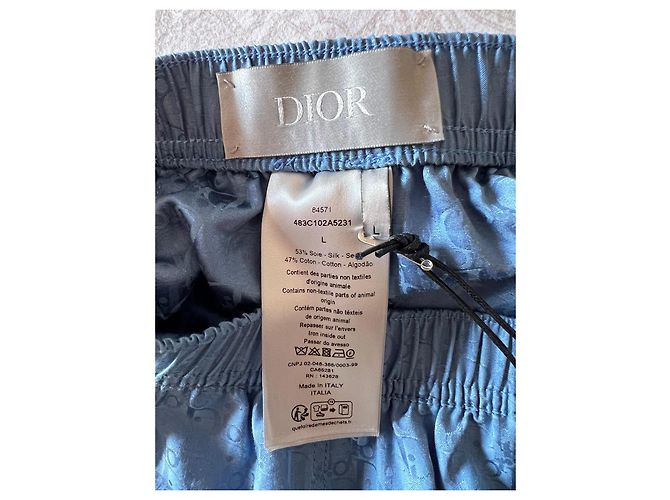 Completo camicia e pantaloncini in seta Dior Oblique Bleu Blu - vista 10