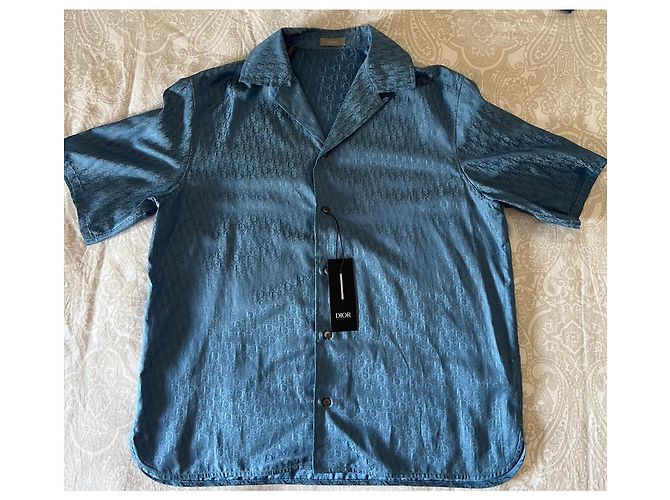 Completo camicia e pantaloncini in seta Dior Oblique Bleu Blu - vista 3