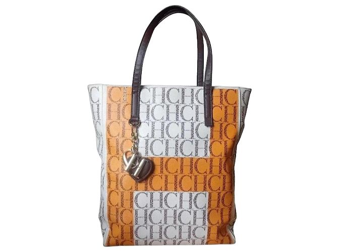Borsa Tote Carolina Herrera Marrone Bianco Arancione - vista 2