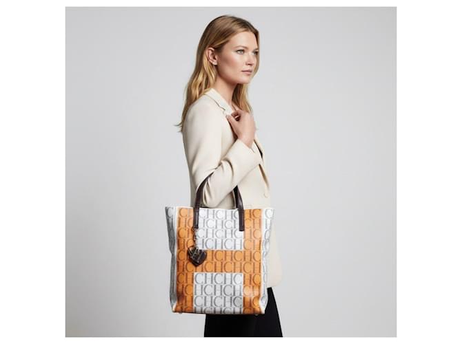 Borsa Tote Carolina Herrera Marrone Bianco Arancione - vista 3