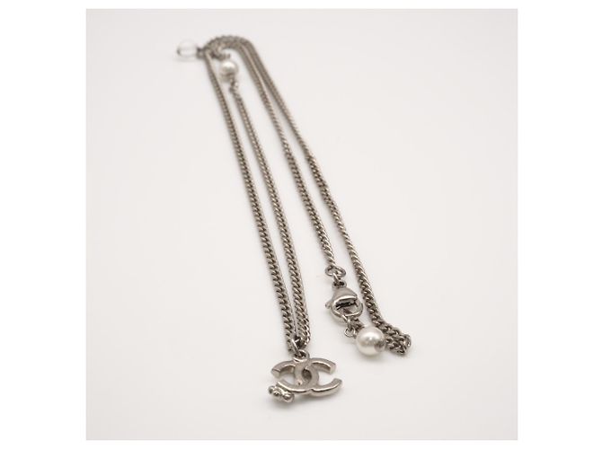 Collana di perle finte Chanel Coco Mark Argento - vista 2