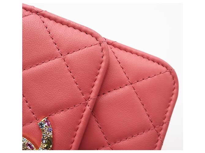 CHANEL Matelassé Bejeweled Lambskin Chain Shoulder Bag Rosa - vista 10