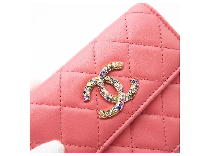 CHANEL Matelassé Bejeweled Lambskin Chain Shoulder Bag Rosa - vista 11